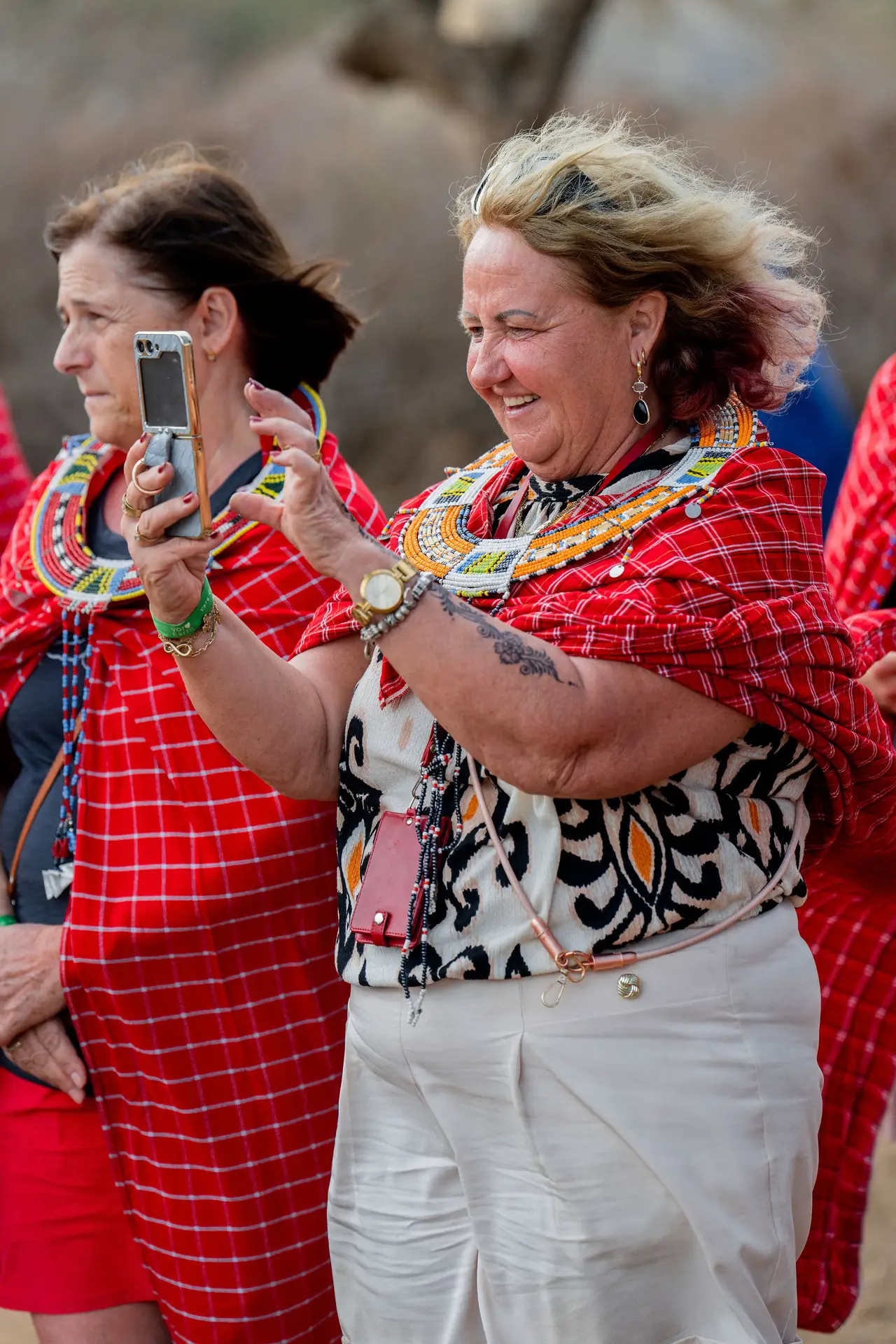Filming a Maasai welcome